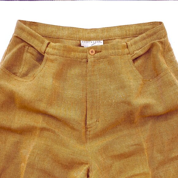 Doncaster Women's 12 Pants Linen Blend Gold High-Waisted Straight Leg Trousers - Picture 3 of 11